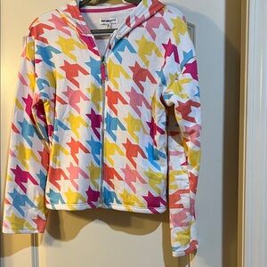Kensie Girl NWT Multicolor giant Houndstooth full zip XL